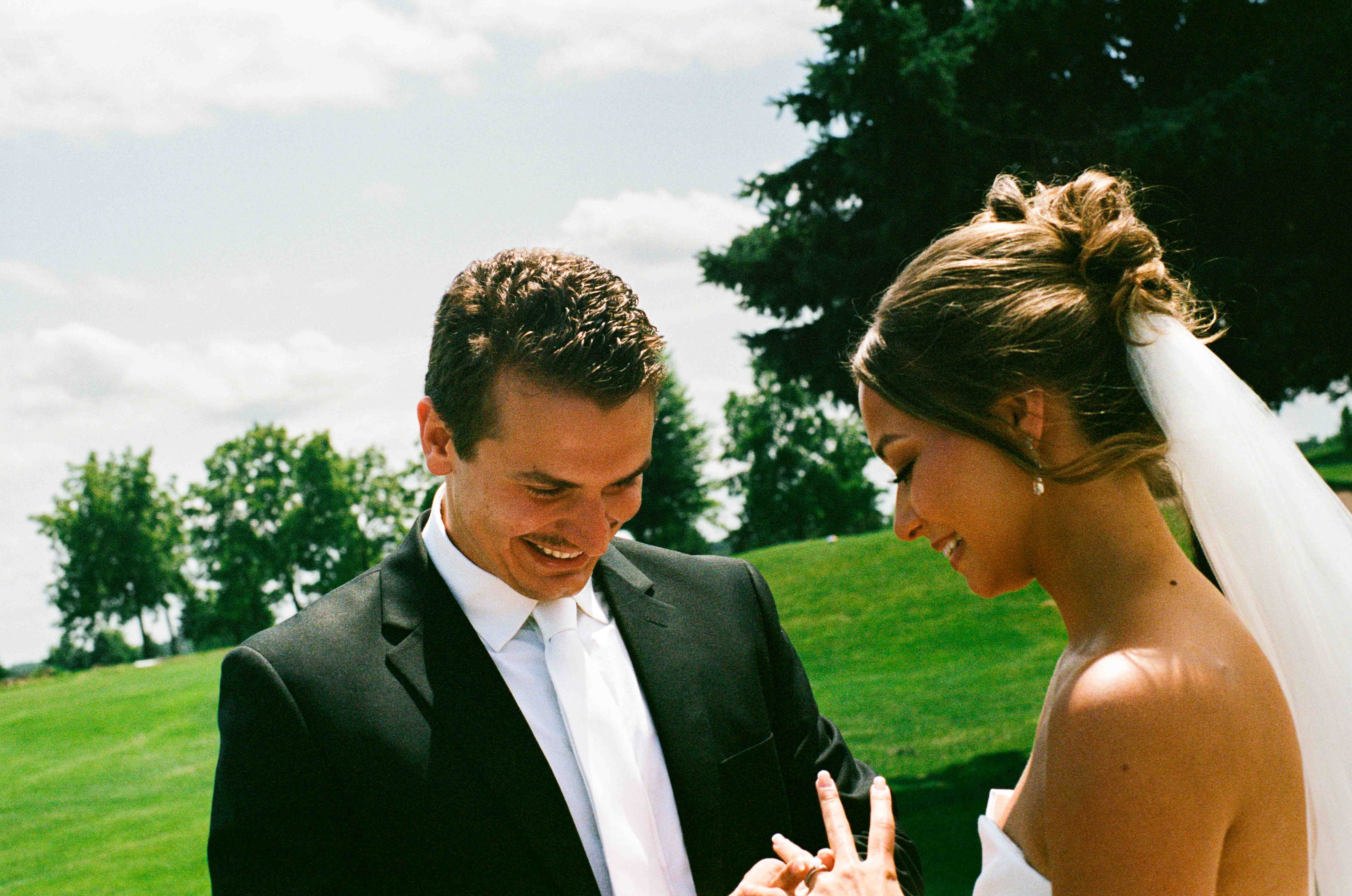 Bride and groom smiling